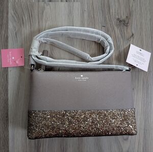 Kate Spade Greta Court Ramey Glitter Saffiano Leather Crossbody Bag Gray NWT